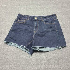American Eagle Outfitters Women's Denim Shorts Dark Wash Frayed Hem Size 14